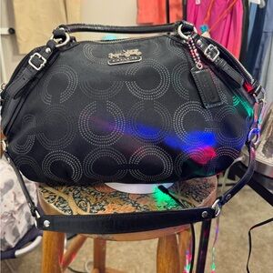 Coach Black Shoulder Bag with Decorative Stitching
